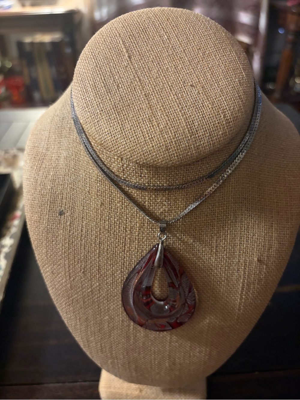 Red Murano Glass Necklace - 18 kt Gold Plated Silver